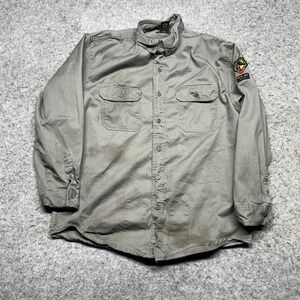 Black Stallion FR Fire Resistant Button Down Shirt Men's Large Gray Embroidered